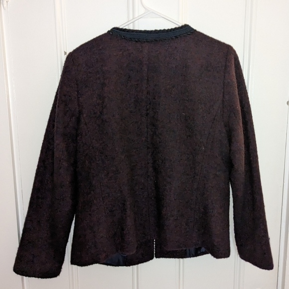 Talbots wool blend blazer maroon purple with navy ribbon trim - Picture 6 of 7